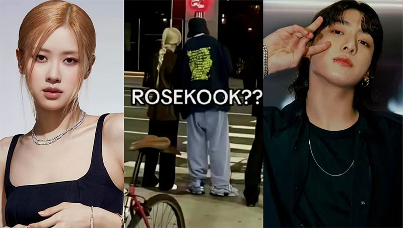Foto yang disebut Rose Blackpink dan Jungkook BTS (tengah) jalan bareng.