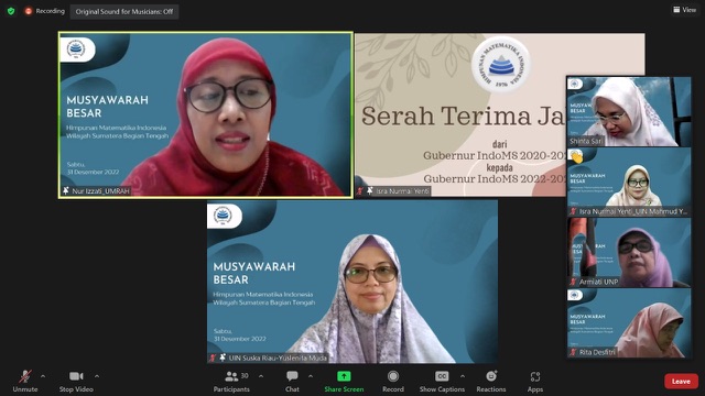 Musyawarah Besar Indonesian MathematicalÂ Society (IndoMS) wilayah Sumatera Bagian Tengah, digelar via daring, 31 Desember 2022 lalu.