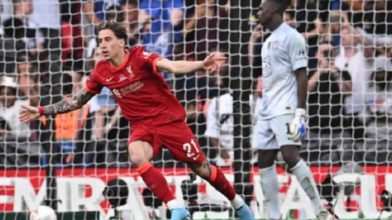 Konstantinos Tsimikas menjadi penentu kemenangan Liverpool atas Chelsea pada final Piala FA 2021/22 lewat adu penalti di Stadion Wembley, London, Ahad (15/5/2022) dini hari WIB.