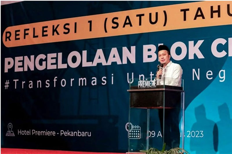 Direktur PT BSP Iskandar menyampaikan sambutan dalam acara Refleksi Satu Tahun Pengelolaan Block CPP bulan Agustus lalu. PT BSPÂ  menjadi satu-satunya BUMD di Tanah Air yang mendapatkan kepercayaan dari pemerintah dalam mengelola lapangan migas secara pen