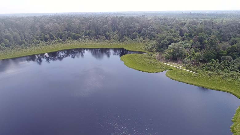 TASIK NAMBUS: Tasik Nambus diambil dengan kamera drone. Tasik ini terletak  Kecamatan Tebingtinggi Barat, Kabupaten Kepulauan Meranti. Dalam waktu dekat di tasik ini akan digelar acara mandi Safar.