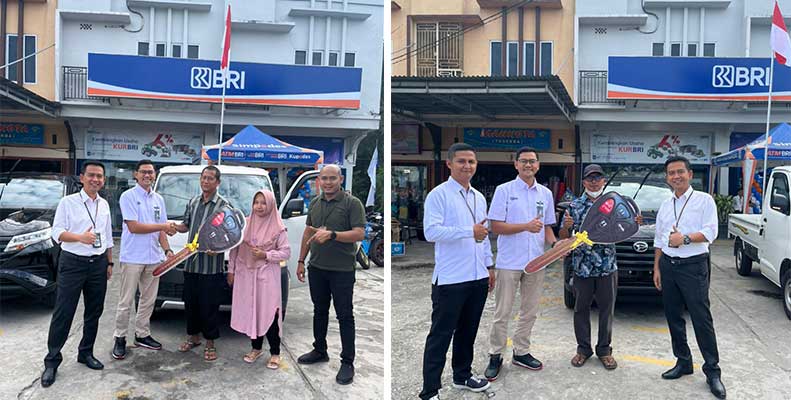 Penyerahan hadiah Grand Prize II oleh Pemimpin Cabang Kurnia Aditya Rahman kepada nasabah BRI Unit Dayun, Mislan, didampingi AMBM BO Siak Hari Susanto dan Kepala Unit BRI Unit Dayun Insan Permana (kiri).Penyerahan hadiah Grand Prize I oleh Pemimpin Cabang