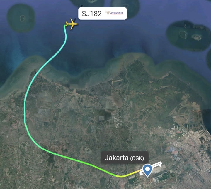 Pantauan radar pesawat Sriwijaya Air dari Jakarta tujuan Pontianak yang hilang kontak, Sabtu (9/1/2021).(IST)