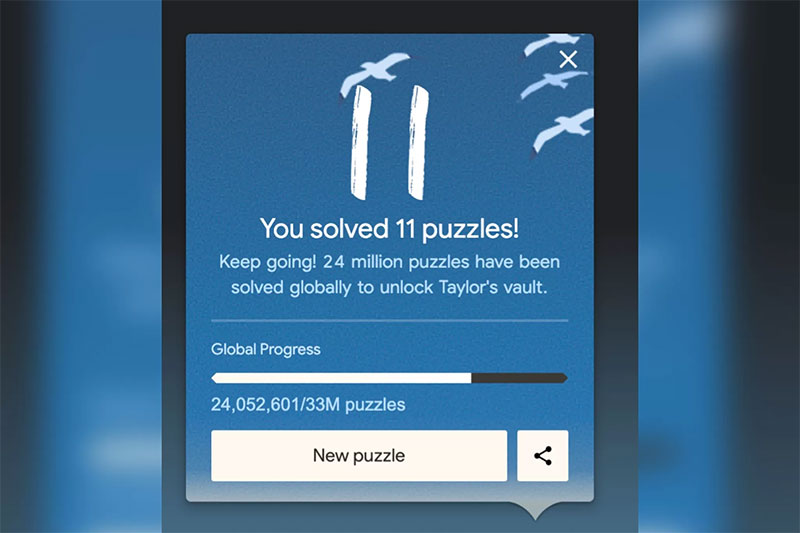 Progres puzzle Taylor Swift di Google.