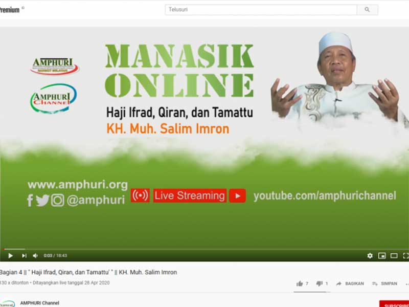 Tangkapan layar salah satu tayangan manasik haji online yang disiapkan AMPHURI melalui channel YouTube. (Hilmi Setiawan/Jawa Pos)