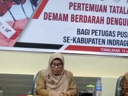 Kadinkes Inhil Rahmi Indrasuri, SKL MKL saat pelaksanaan kegiatan pertemuan tatalaksana demam berdarah dengue (DBD) di Tembilahan, Senin (10/07/23) lalu.
