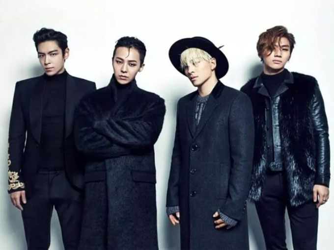 Member grup Bigbang dari kiri: T.O.P, G-Dragon, Taeyang, dan Daesung.