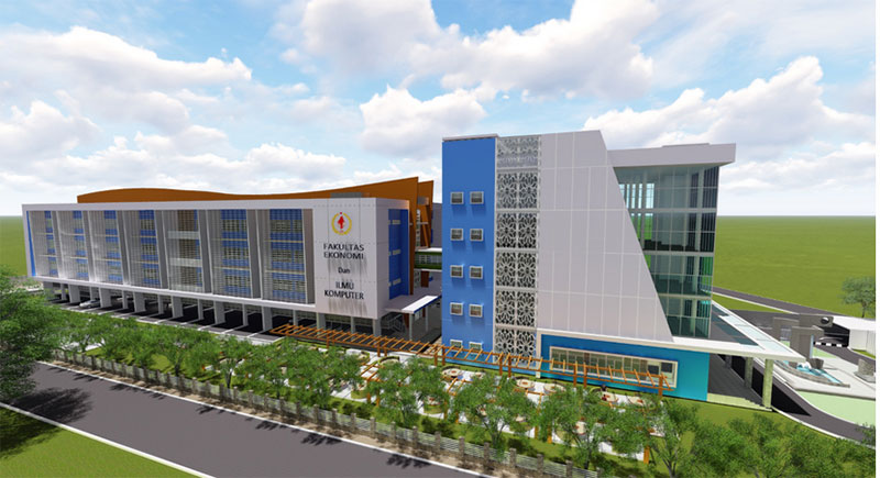 Pembangunan gedung kampus baru yang berlokasi di jalan Srikandi Pekanbaru.(PELITA INDONESIA FOR RIAUPOS.CO)