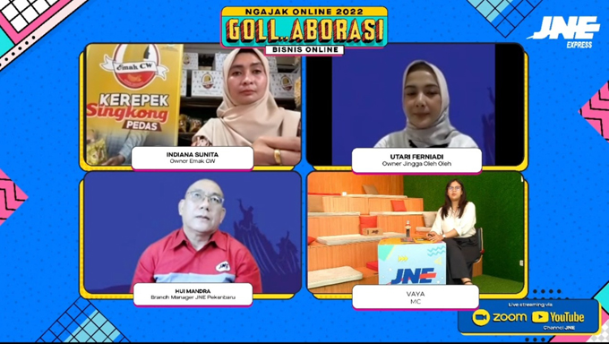 Agenda JNE Ngajak Online 2022 bertajuk Goll..Aborasi Bisnis Online Kota Pekanbaru yang digelar secara daring, Senin (27/6/2022).