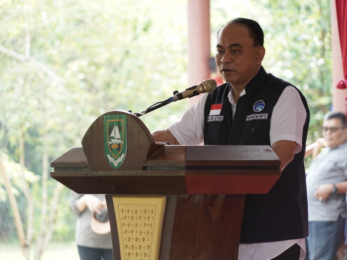 Menkominfo Budi Arie Setiadi menyampaikan sambutan saat kunker ke Bengkalis, Riau, Kamis (24/8/2023).