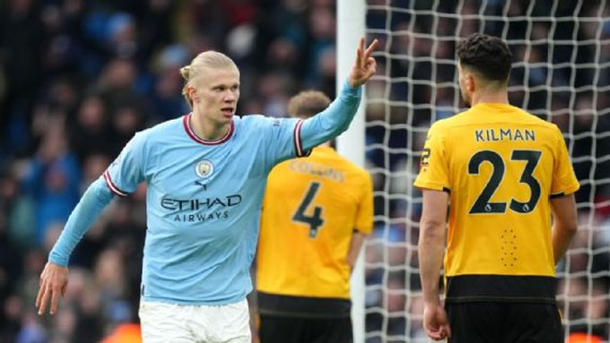 Erling Haaland mencetak tiga gol pada laga kandang Manchester City melawan Wolverhampton Wanderers.