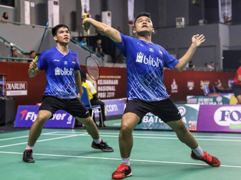 Leo Rolly Carnando/Daniel Marthin kandas di perempat final Kejurnas PBSI 2019 di GOR Dempo Jakabaring Sport City, Palembang. (NAFIELAH MAHMUDIAH/PP PBSI)