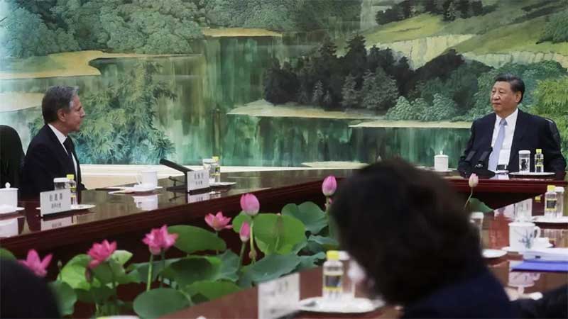 Menlu AS Antony Blinken saat bertemu Presiden Cina Xi Jinping di Beijing.