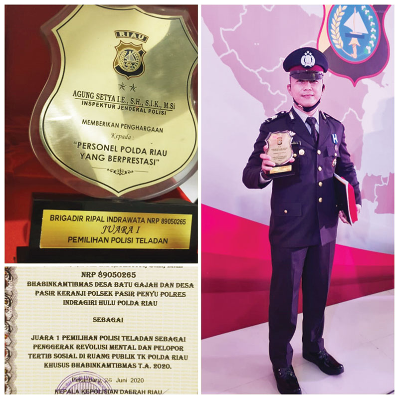 Brigadir Ripal Indrawarta SH mengharumkan nama Polres Indragiri Hulu (Inhu) di tingkat nasional. Pada HUT Bhayangkara ke-74 ini, anggota Polres Inhu ini terpilih menjadi polisi teladan se-Polda Riau.(HUMAS POLRES INHU FOR RIAUPOS.CO)
