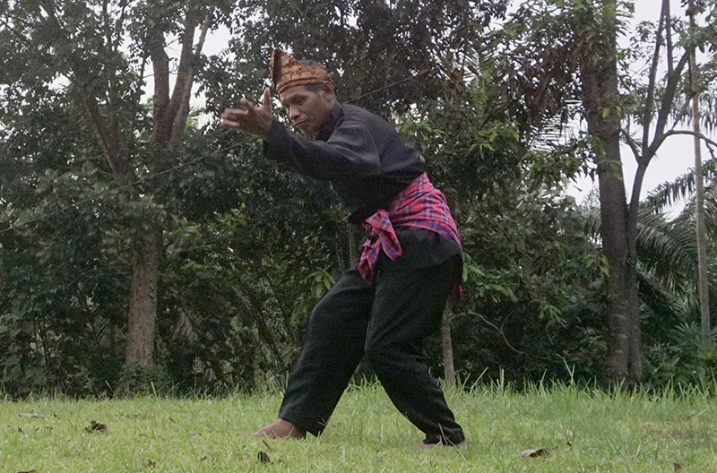 SILAT: Bermacam-macam gerak dalam silat Pangean diperagakan di Desa Lubuk Kembang Bunga, Kecamatan Ukui, Kabupaten Pelalawan. (FOTO GOBER FOR RIAU POS)