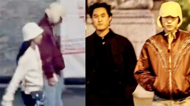 (Kiri) Diduga Jennie BLACKPINK bersama V BTS, (kanan) gambar jelas V dengan manajernya.