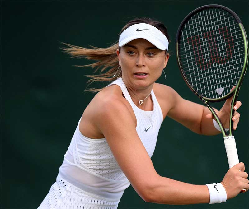Paula Badosa saat berlaga kontra Alison Riske-Amritraj di grand slam Wimbledon 2023.