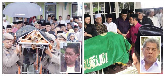 Para pelayat mengantar jenazah Asral Rachman.  Foto kiri, jenazah   Ramlan Zas dibawa ke peristirahatan terakhir, Jumat (3/3/2023).