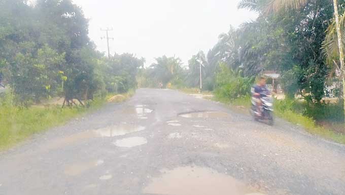 Kondisi ruas Jalan Seberida-Simpang Ifa atau biasa disebut Jalan Lintas Selatan dengan status jalan provinsi, mengalami rusak pada beberapa bagian. Foto diambil baru-baru ini.