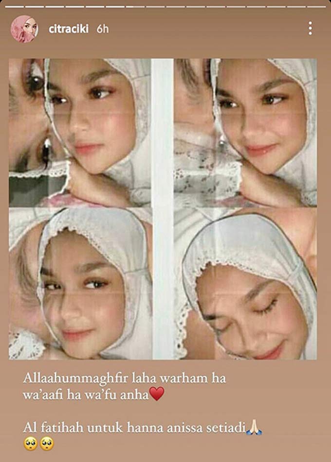 Postingan Citra Kirana yang berisi doa untuk sepupunya, Hanna Kirana.