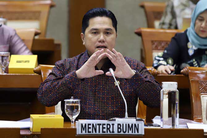 Menteri BUMN Erick Thohir saat rapat kerja di Kompleks Parlemen, Senayan, Jakarta, baru-baru ini. JPG