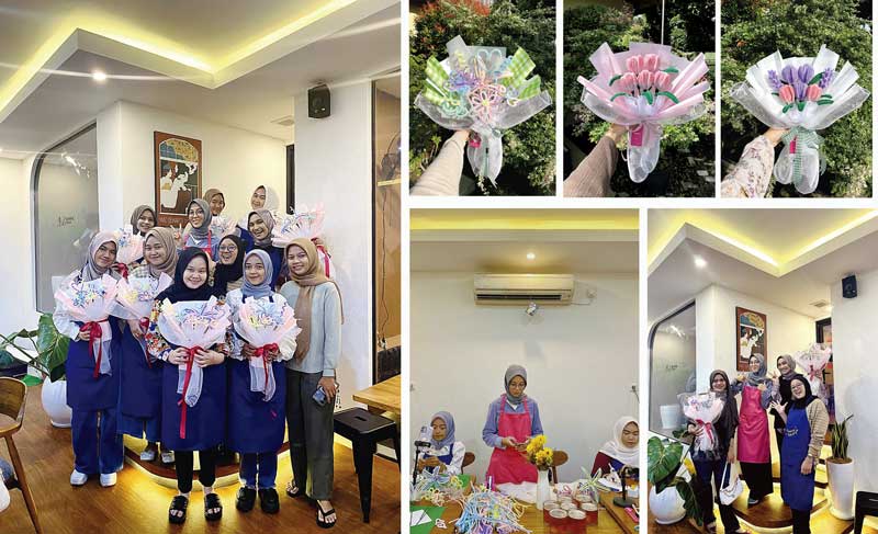 Hasil buket bunga kawat bulu yang menggemaskan.