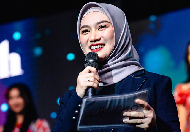GM JKT48 Teater Melody Nurramdhani Laksani di konser perayaan 11 tahun JKT48 di Semarang, Sabtu (17/12/2022).