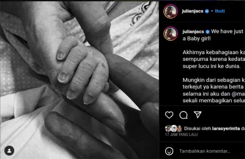 Julian Jacob umumkan sang istri melahirkan anak pertama.