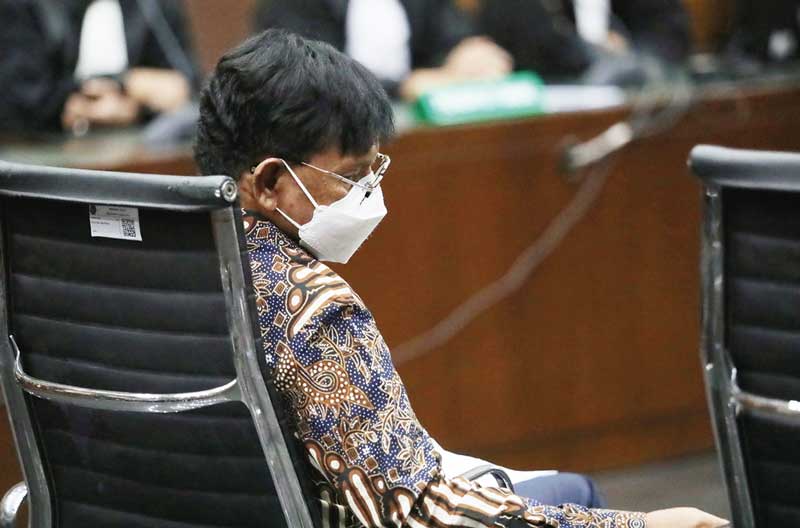 Terdakwa Johnny G Plate menjalani sidang di Pengadilan Tipikor, Jakarta, Selasa (4/7/2023).