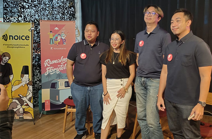 (Kiri ke kanan) Ario Tamat, Chief Executive Officer, KaryaKarsa Niken Sasmaya, Chief Business Officer Noice Pribadi Prananta, Head of Growth Aria Rajasa, Chief Technology Officer KaryaKarsa