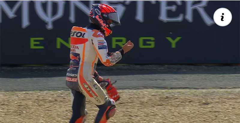 Marc Marquez mengalami kecelakaan pada latihan bebas pertama MotoGP Prancis, Jumat (12/5). Dia sudah menggunakan chassis Kalex.