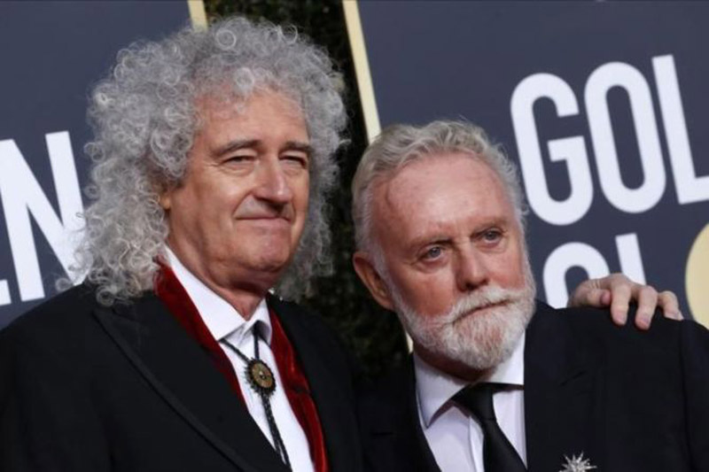 Brian May dan Roger Taylor saat menghadiri Golden Globe Awards ke-76 di Beverly Hills, California, AS, pada 6 Januari 2019.