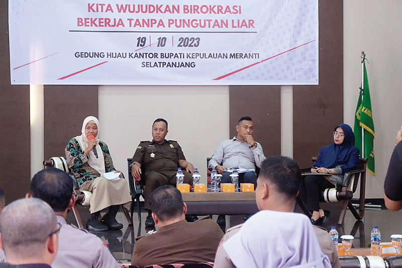 Satgas UPP Saber Pungli Kepulauan Meranti menggelar kegitan sosialisasi pencegahan pungli di Selatpanjang, Kamis (19/10/2023).