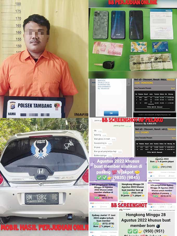 Jajaran Polsek Tambang berhasil meringkus tersangka judi online Desa Birandang, Kecamatan Tambang, Senin (29/8/2022).