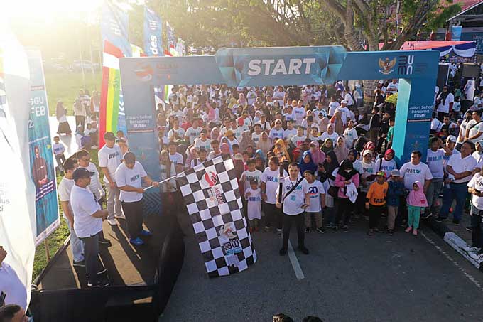 Kegiatan jalan sehat BUMN yang dilakukan di Kabupaten Siak, beberapa waktu lalu. Kegiatan serupa dilaksanakan di kawasan CFD, Jalan Gadjah Mada, Pekanbaru, Ahad (5/3/2023) besok.