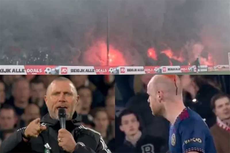 Pertandingan klasik antara Feyenoord kontra Ajax sempat ricuh, mulai pembakaran suar hingga kepala Davy Klaasen berdarah.Â 