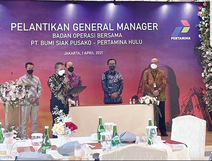 General Manager BOB PT BSP-Pertamina Hulu Ridwan saat dilantik di Hotel Shangri-La, Jakarta, Jumat (1/4/2021).