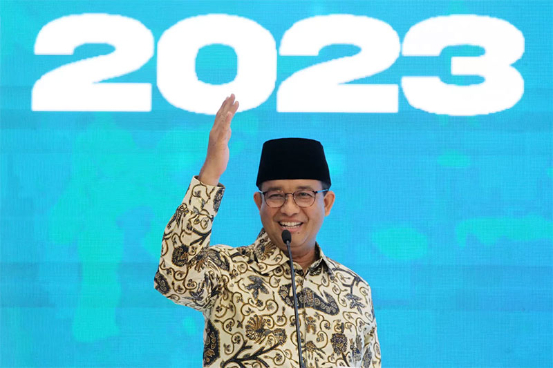 Tokoh Nasional sekaligus Calon Presiden RI 2024 Anies Rasyid Baswedan berpidato saat menghadiri acara Rakernas LDII 2023 di Jakarta, Kamis (9/11/2023).