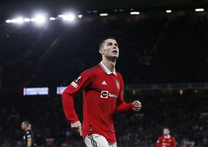 Cristiano Ronaldo mencetak gol ketiga MU saat menghajar Sheriff Tiraspol 3-0 dalam lanjutan Liga Europa di Old Trafford, Manchester, Jumat (28/10/2022) dini hari WIB.