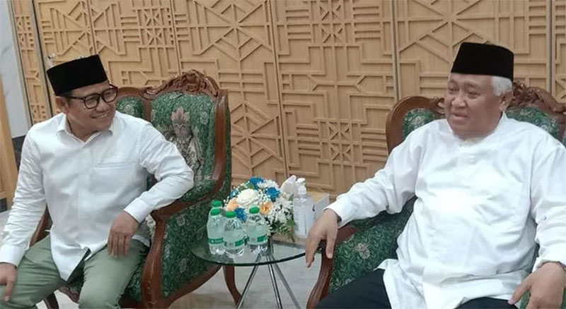 Mantan Ketua Umum Pengurus Pusat (PP) Muhammadiyah Din Syamsuddin saat datang memberikan dukungan pada Cak Imin di kantor PKB.