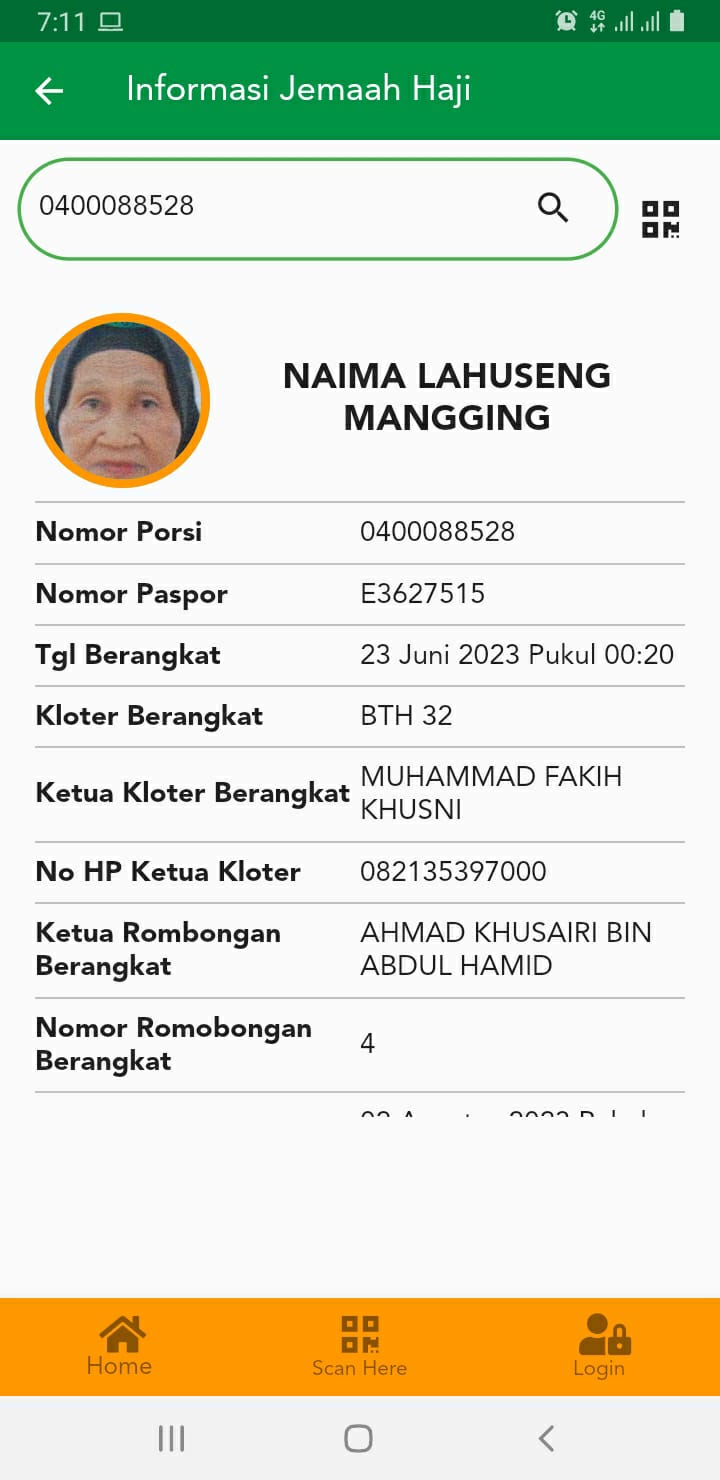Jemaah atas nama Hajjah Naima Binti Lahuseng Mangging (72) berasal dari Kabupaten Indragiri Hilir (Inhil) meninggal pada 30 juni 2023.