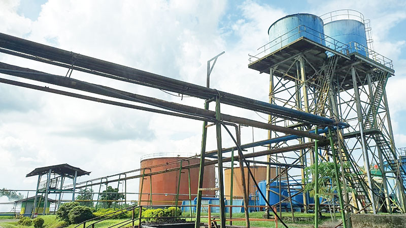 Tangki CPO di Pabrik Kelapa Sawit (PKS) Sei Pagar PTPN V, salah satu pabrik pengolahan minyak sawit yang ada di Kabupaten Kampar Riau yang memperoleh sertifikat Roundtable on Sustainable Palm Oil dari TUV Rheinland, Rabu (4/11/2020).(HUMAS PTPN V FOR RIAU