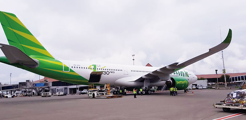 TIBA: Pesawat Citilink Airbus A330-900 NEO saat tiba di Bandara Internasional Soekarno Hatta, Cengkareng, baru-baru ini. (JPG)
