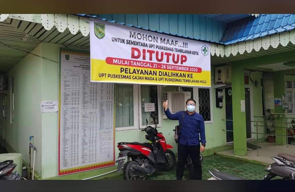 Puskesmas Tembilahan Kota ditutup sementara karena satu pegawai puskesmas positif covid-19. (INDRA EFENDI/RIAUPOS.CO)