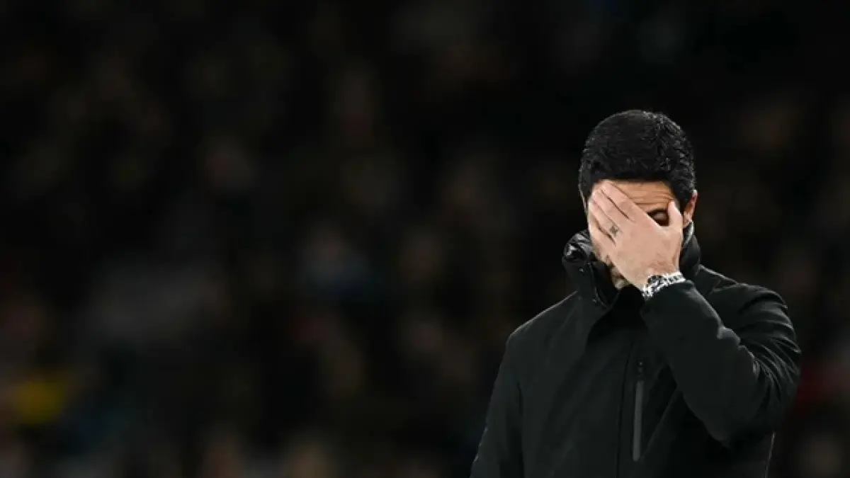 Ekspresi manajer Arsenal Mikel Arteta 