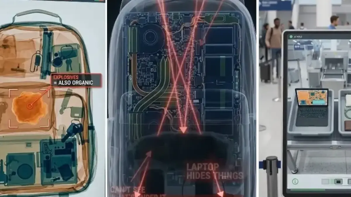 Tampilan tas dan laptop saat masuk X-ray.