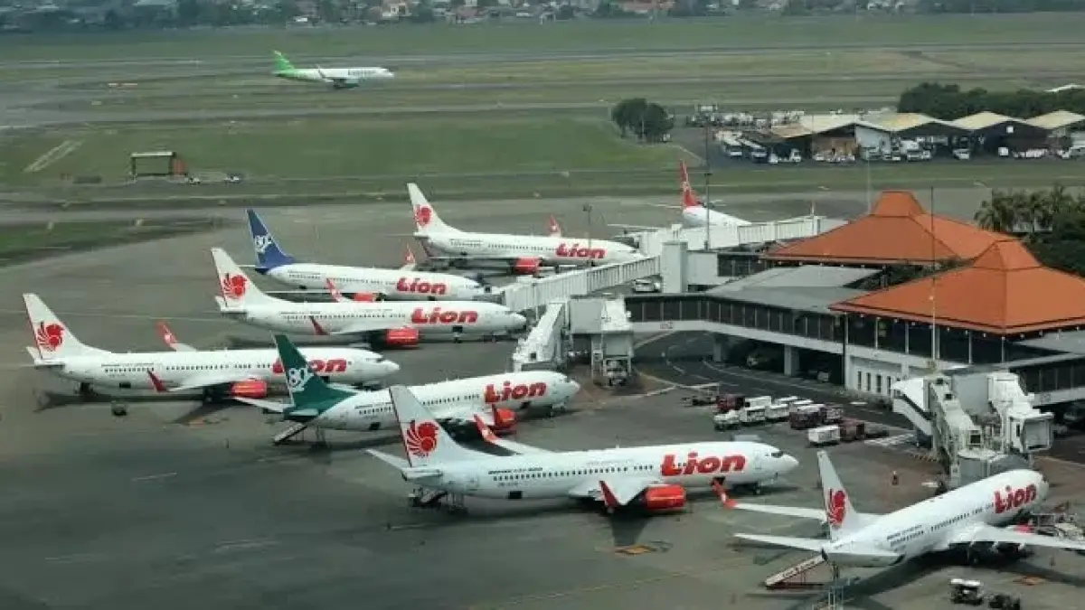 Pesawat Lion Air di Bandara Soekarno-Hatta, Tangerang, Banten.