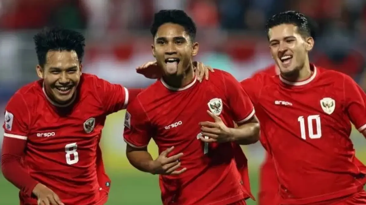 Gelandang Indonesia Marselino Ferdinan melakukan selebrasi bersama rekan satu timnya. (ANTARA) 